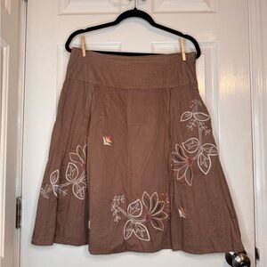 Merona Brown A-Line Skirt with Floral Embroidery